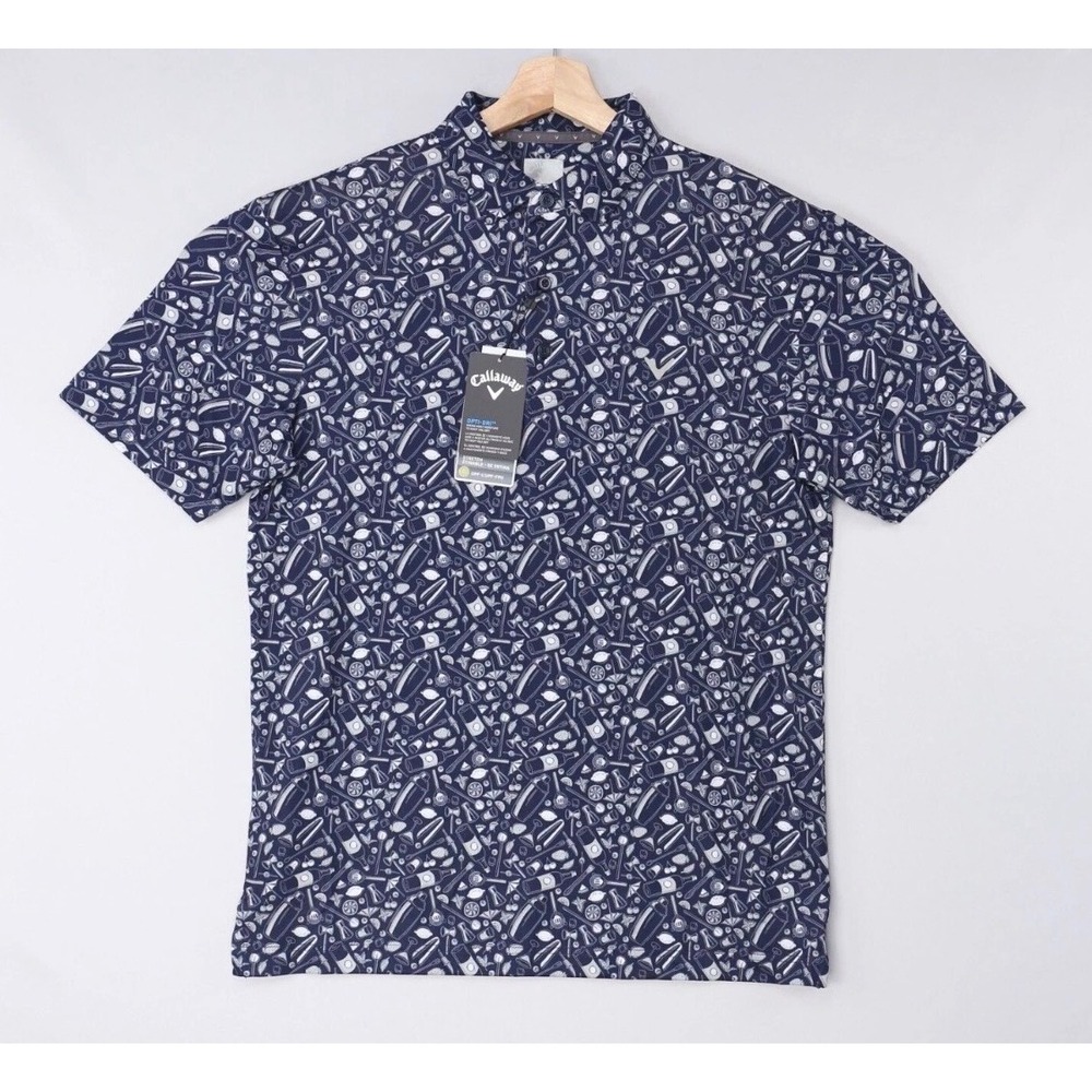 Callaway Mens Golf Polo Shirt Size XL Short Sleeve Navy Blue Cocktail Print NWT - Picture 7 of 16